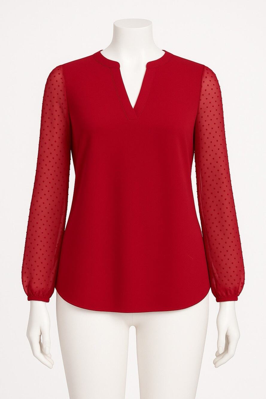 Kasper Red Sheer Polka Dot Sleeve Blouse XL